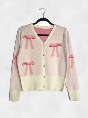 Miss Sparkling Cropped Knit Bow Cardigan Top