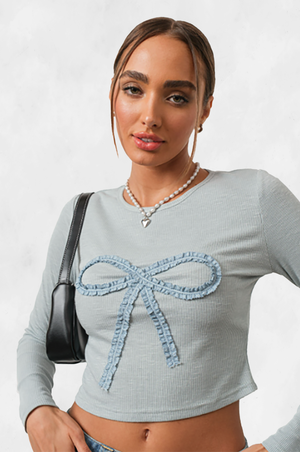 Pretty Garbage Bow Ribbed Knit Top