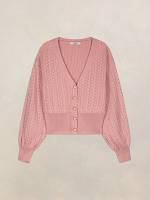 Pink Orchid The Karyn Pointelle V-Neck Knit Cardigan