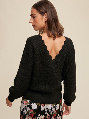 Listicle Pointelle Knit Wrap Sweater - Shirts & Tops