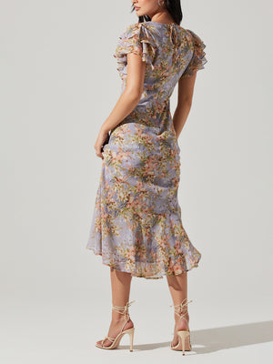 ASTR Floral Ruffle Midi Dress