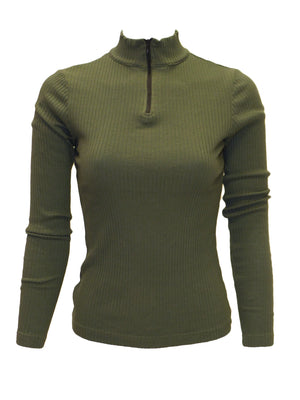 Hard Tail Wide Ribbed Half Zip Mock Neck Top (CMR-38) - Tops