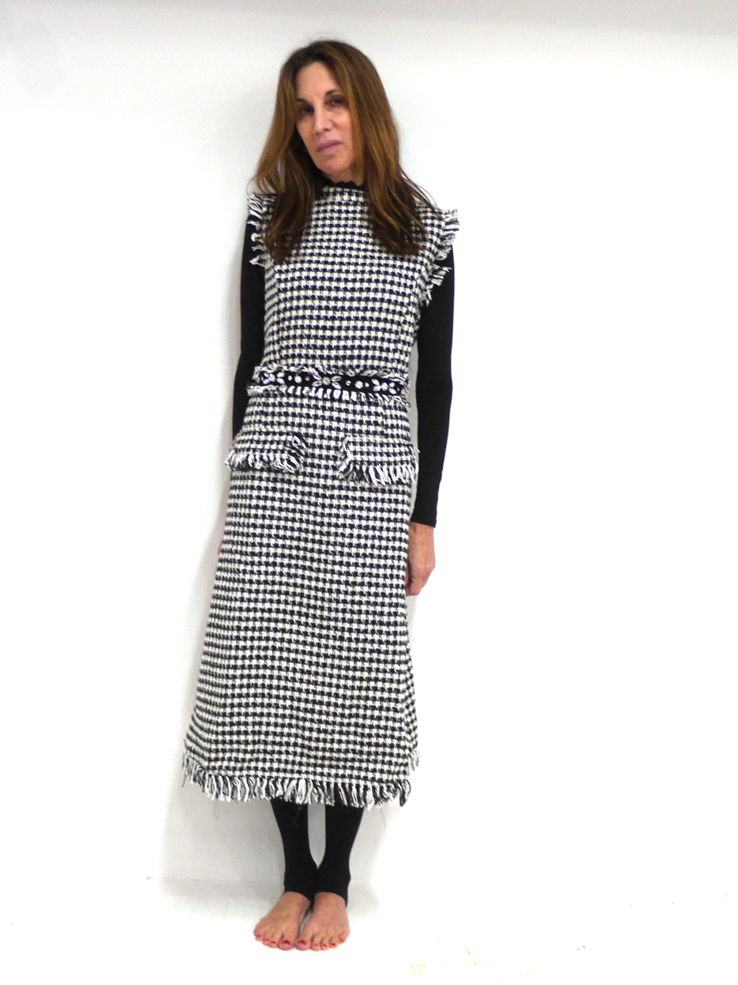 Studded Waist Boucce Fringe A-line Jumper - Dresses