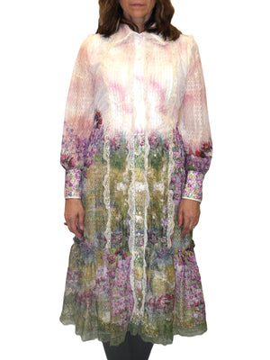 Lyrical Flare Lace Floral Button Down Dress - Dresses