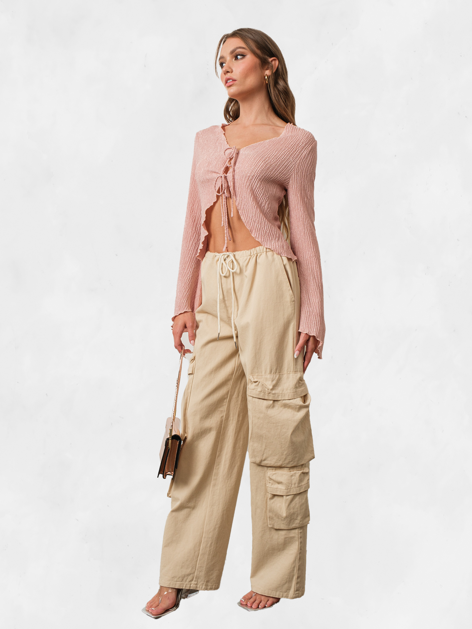 Pretty Garbage Pink Textured Bell Sleeve Top