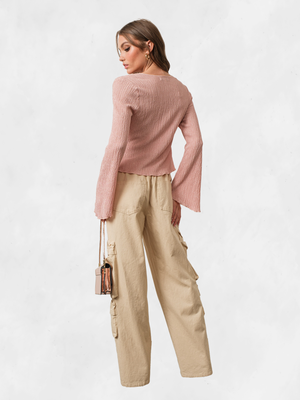 Pretty Garbage Pink Textured Bell Sleeve Top