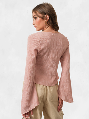 Pretty Garbage Pink Textured Bell Sleeve Top