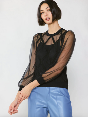 Current Air Sheer Crosshatch Lined Top - Shirts & Tops