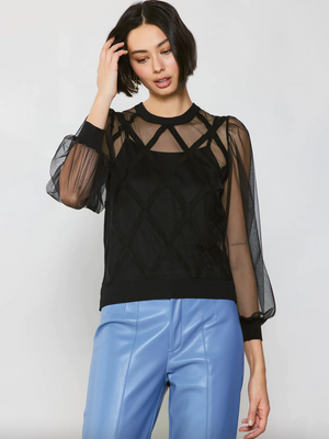 Current Air Sheer Crosshatch Lined Top - Shirts & Tops