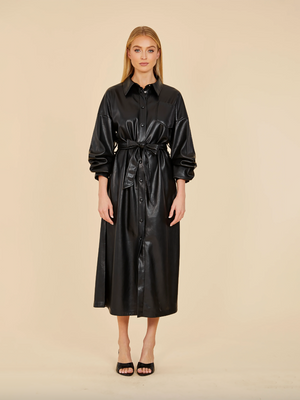 Dolce Cabo Vegan Leather Ruched Sleeve Maxi Dress