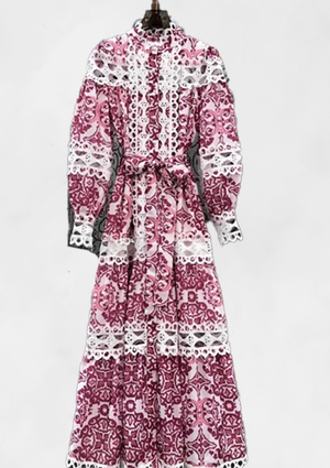 Eterna Long Sleeve Embroidery Vintage Dress