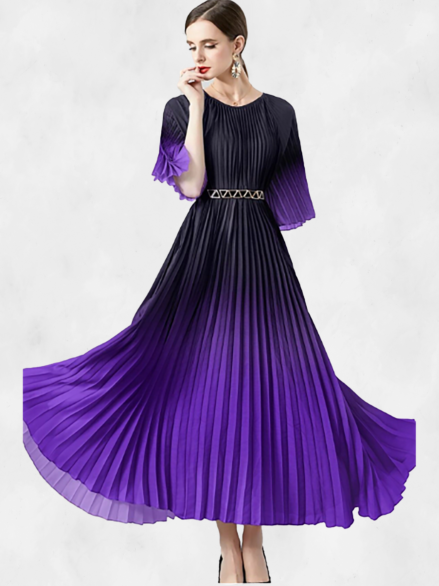 Eterna Oversized Loose Gradient Pleated Long Dress