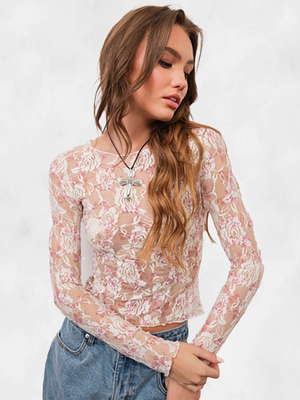 Pretty Garbage Floral Print Lace Basic Top