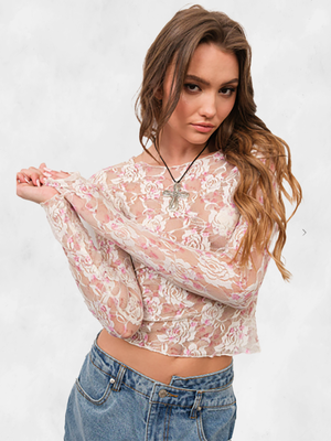 Pretty Garbage Floral Print Lace Basic Top