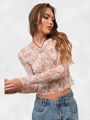 Pretty Garbage Floral Print Lace Basic Top