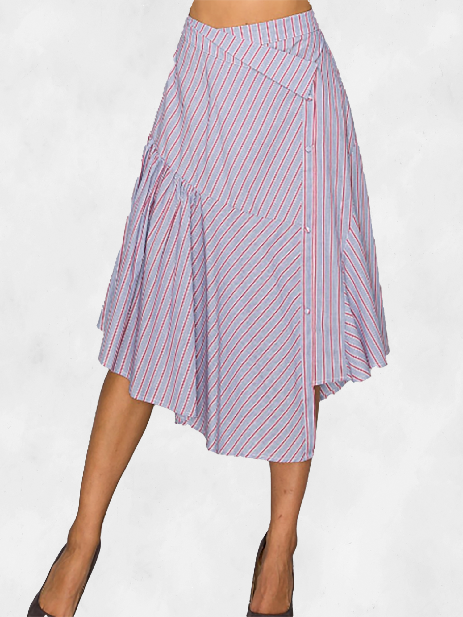 A.Peach Striped Knee Length Midi Skirt