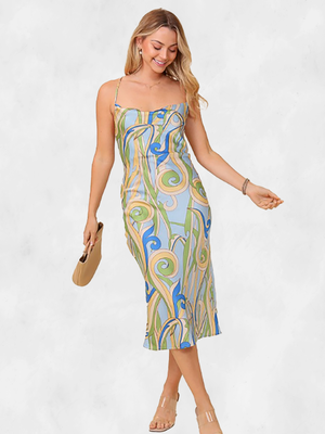 Twenty Ten Retro Print Satin Midi Dress