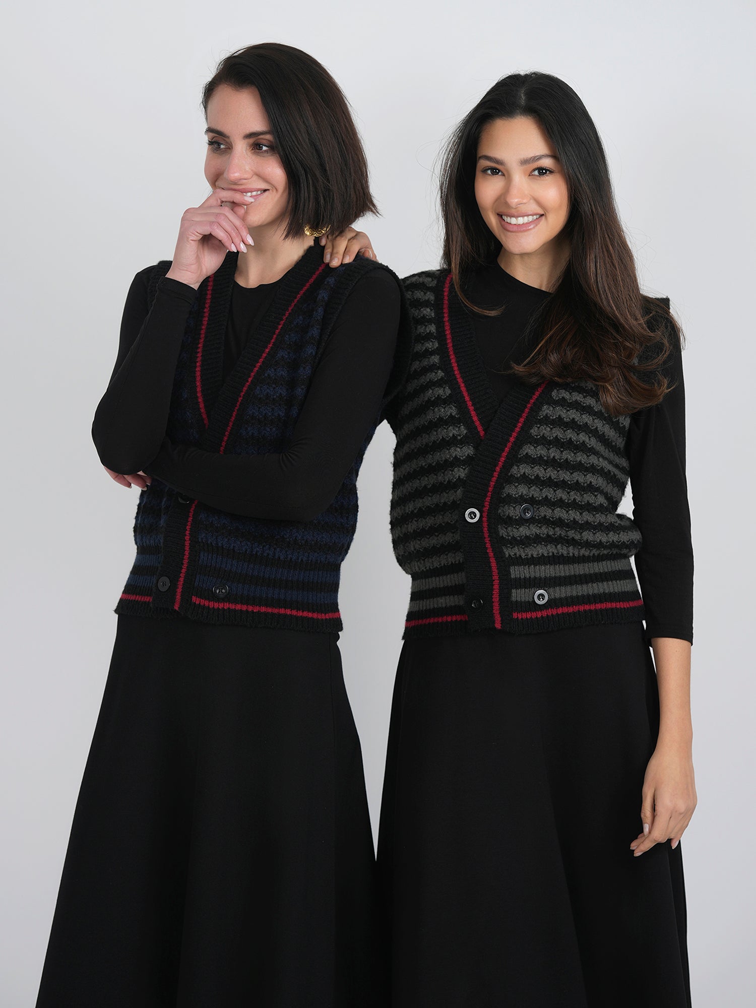 Viva K Striped Knit Cardigan Vest - Tops