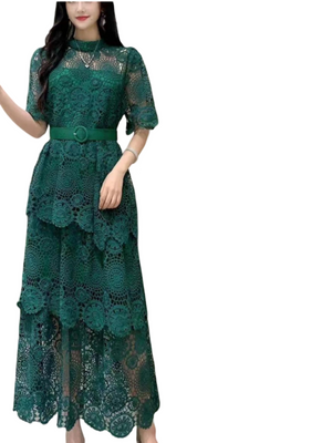 Eterna Lace Round Neck Short Sleeve Bodycon Dress