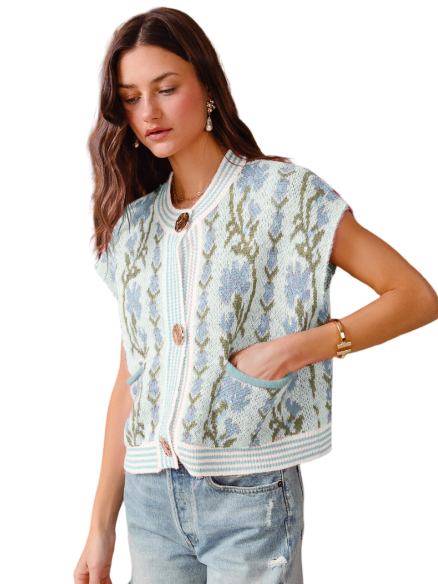 So Me Knitted Floral Vest