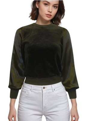 Hard Tail Velour Balloon Sleeve Top (Style V-223)