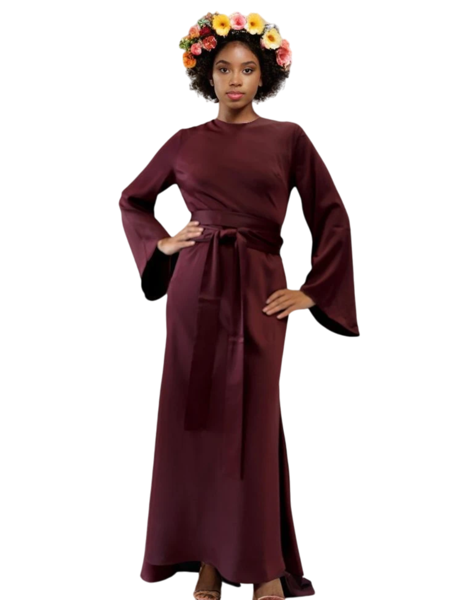 Profile Satin Belle Sleeves Dress