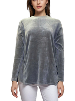 Hard Tail Velour Slouchy Pullover Top (V-184)