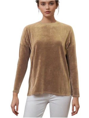 Hard Tail Velour Slouchy Pullover Top (V-184)