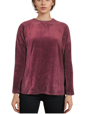 Hard Tail Velour Slouchy Pullover Top (V-184)