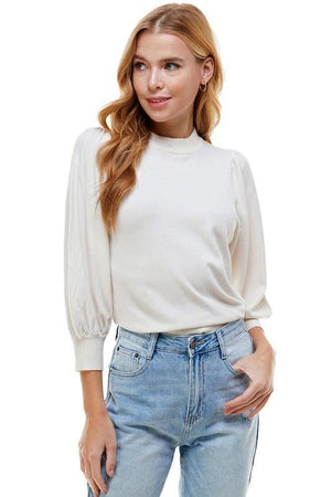 On Twelfth Puff Sleeve Mock Neck Sweater - PinkOrchidFashion