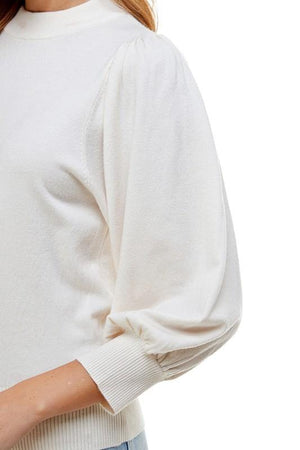 On Twelfth Puff Sleeve Mock Neck Sweater - PinkOrchidFashion