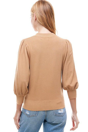 On Twelfth Puff Sleeve Mock Neck Sweater - PinkOrchidFashion
