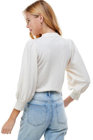 On Twelfth Puff Sleeve Mock Neck Sweater - PinkOrchidFashion