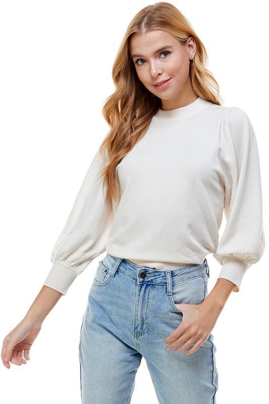 On Twelfth Puff Sleeve Mock Neck Sweater - PinkOrchidFashion