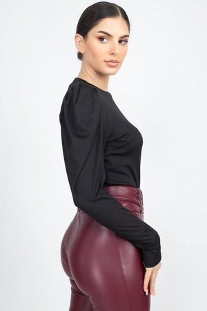 SHOPIRISBASIC Puff Long Sleeve Ribbed Shirt - PinkOrchidFashion