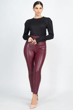 SHOPIRISBASIC Puff Long Sleeve Ribbed Shirt - PinkOrchidFashion