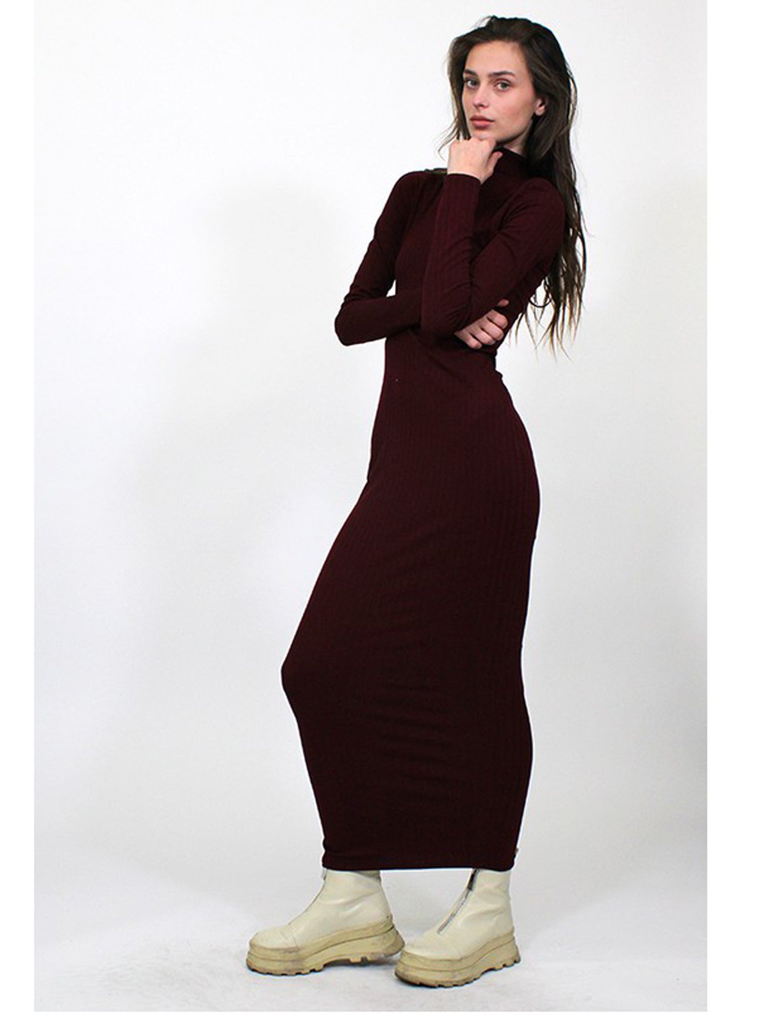 Junie Ribbed Zip Mock Neck Maxi Dress - Dresses