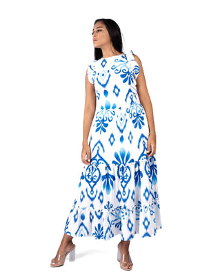Eterna Abstract Print Sleeveless Maxi Dress - Dresses