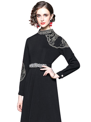 Eterna Long Sleeves Knee Length Elegant Black Cocktail Dress Eterna