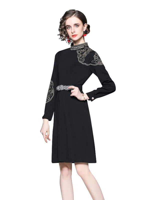 Eterna Long Sleeves Knee Length Elegant Black Cocktail Dress Eterna