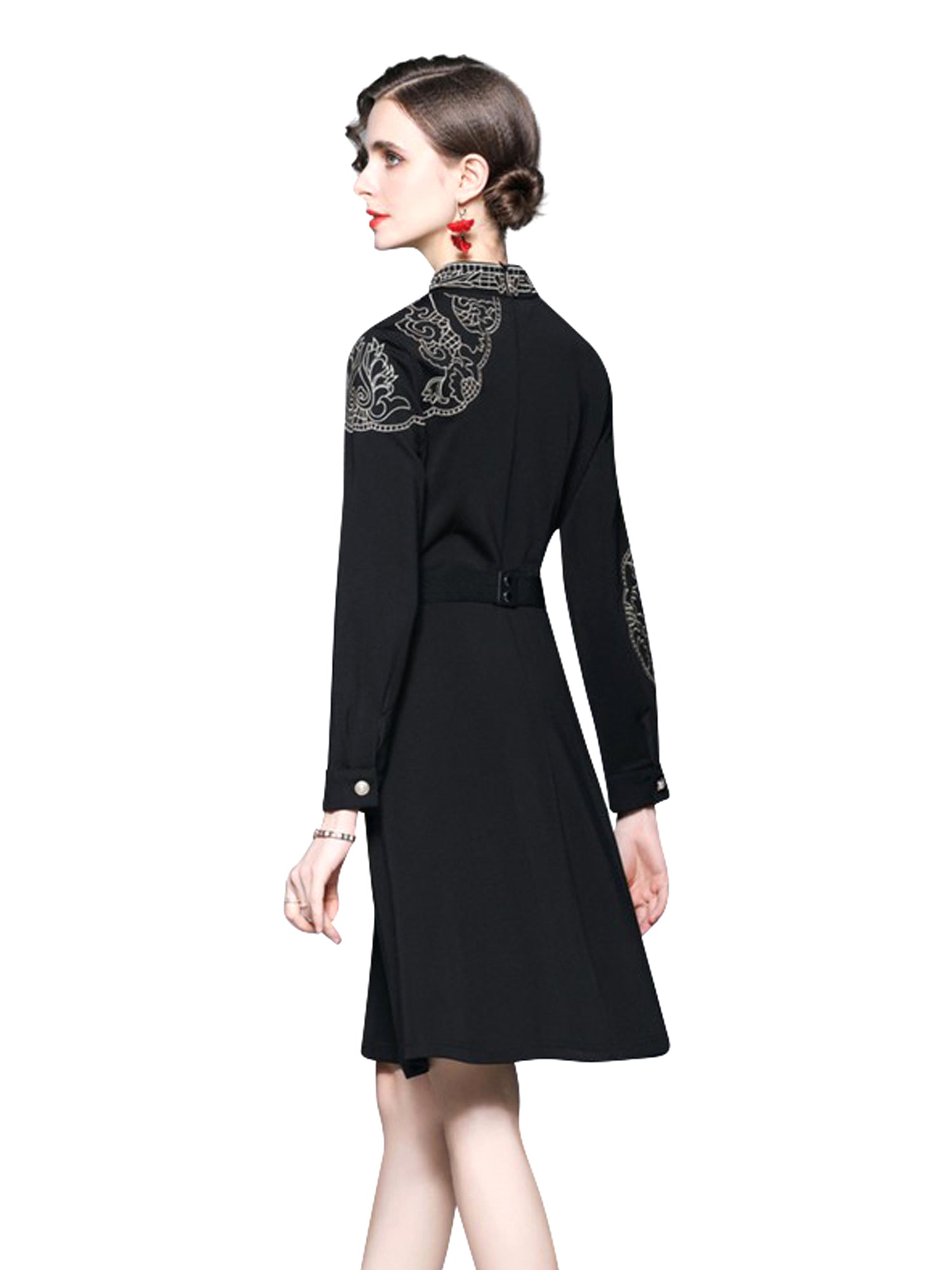 Eterna Long Sleeves Knee Length Elegant Black Cocktail Dress Eterna