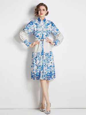 Eterna Button Down Print Dress - Dresses