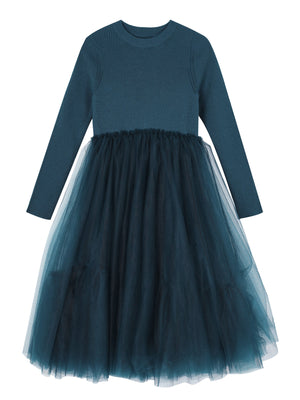 JNBY Girl's Ribbed Sweater and Tulle Dress JNBY