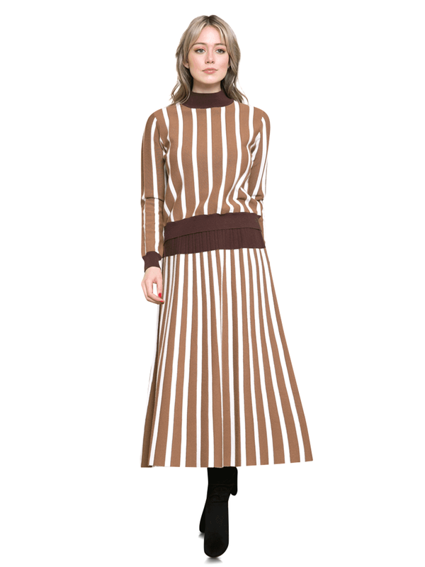 Ivee Vertical Stripe Mock Collar Knit Sweater Ivee