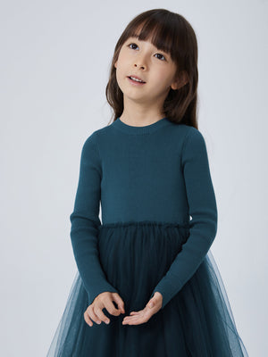 JNBY Girl's Ribbed Sweater and Tulle Dress JNBY