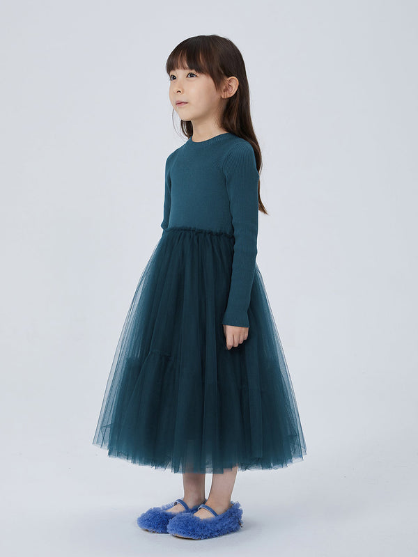 JNBY Girl's Ribbed Sweater and Tulle Dress JNBY