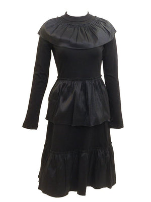 Black A-line Tiered Taffeta Dress