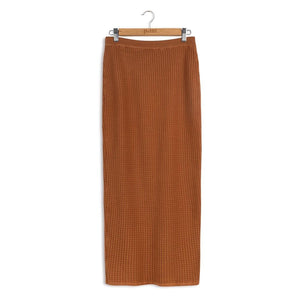 Point Cableknit Straight Maxi Skirt Camel