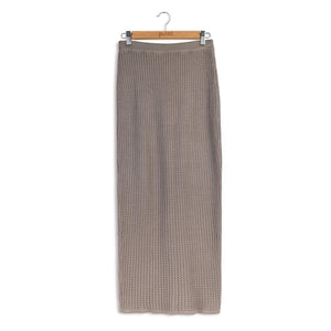 Point Cableknit Straight Maxi Skirt Stone