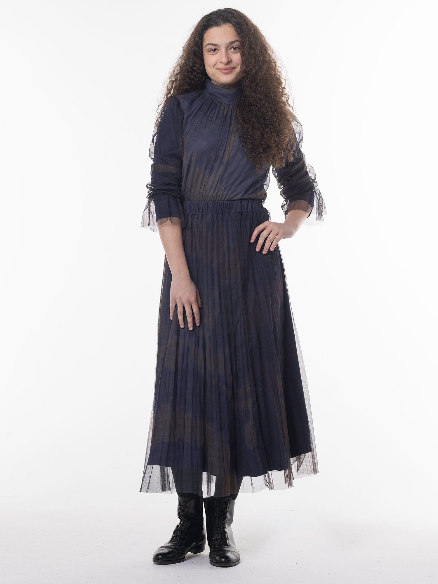 Lilac Ombre Mesh Pleated Skirt - Skirt Suits